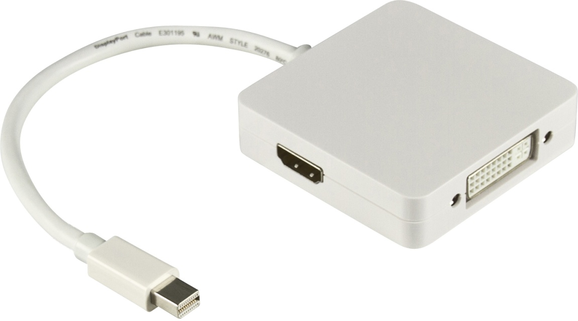 DELTACO Mini DisplayPort to DVI-I/HDMI/DisplayPort, Ultra HD @30Hz,