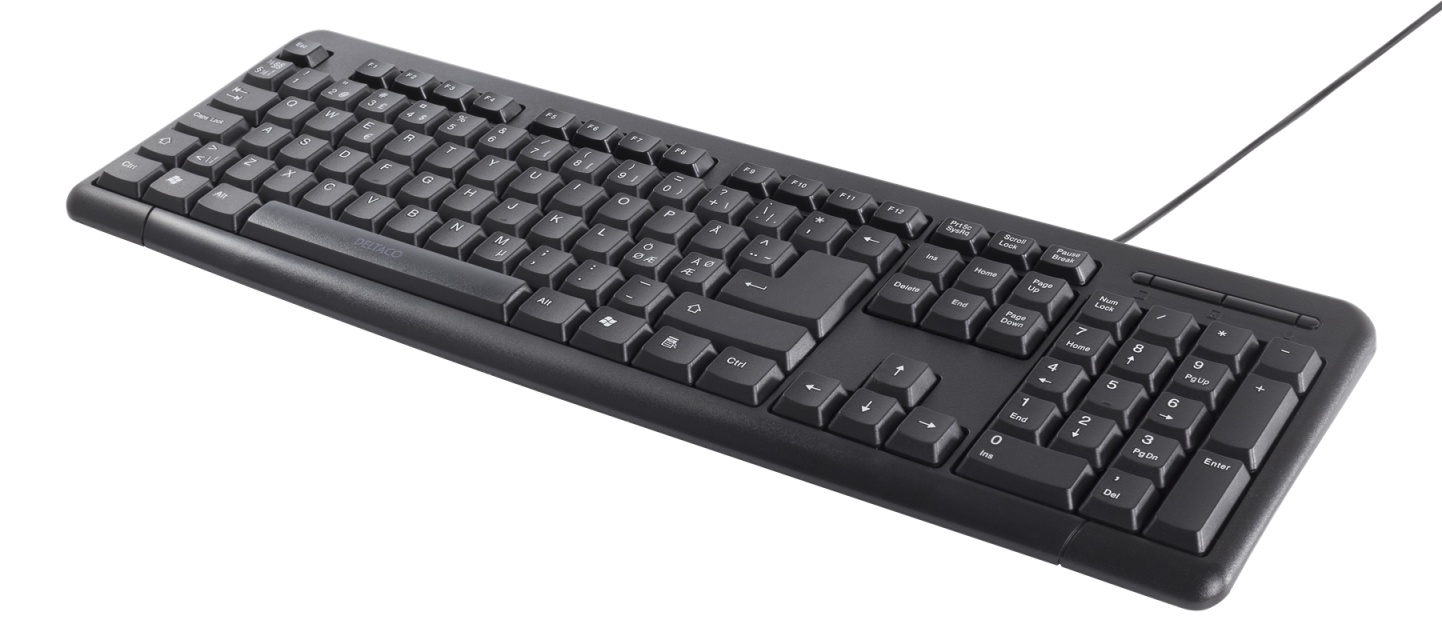 DELTACO tangentbord, svenskt, USB, svart