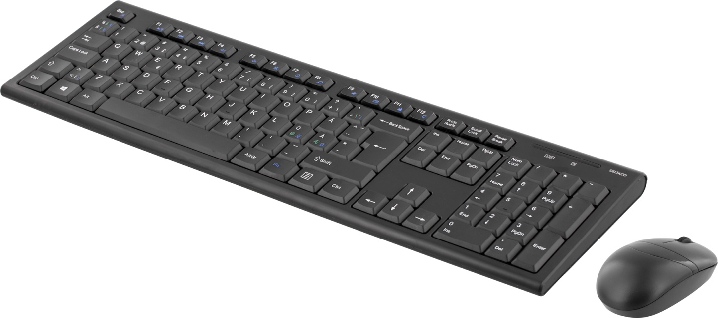 DELTACO trådlöst tangentbord och mus, USB, 10m, nordisk, svart