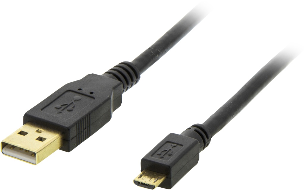 DELTACO USB 2.0 kabel Typ A ha - Typ Micro B ha, 5-pin, 1m, svart
