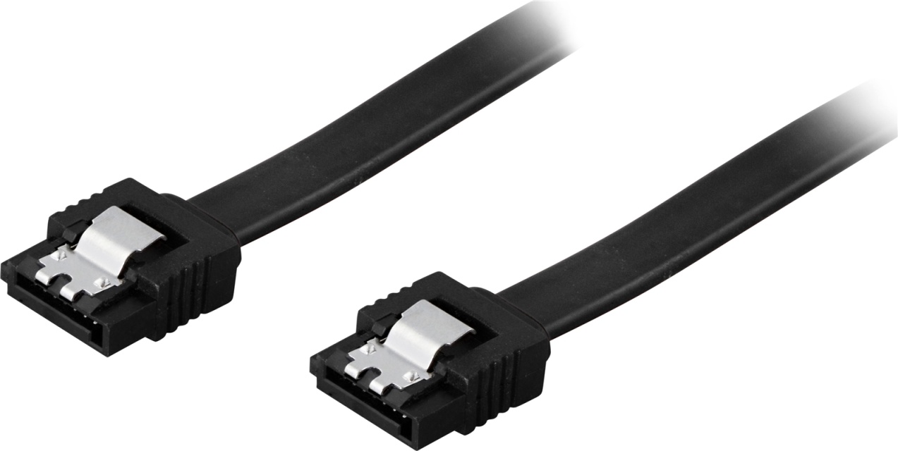 DELTACO SATA kabel, SATA 6Gb/s, lock-clip, rechtdoor, 0,3m, zwart (SATA-1000)