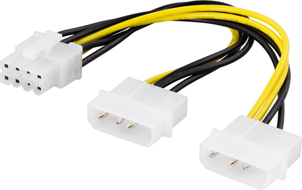 DELTACO adapterkabel, 2xMolex 4-pin till 8-pin PCI-Express, 30 cm