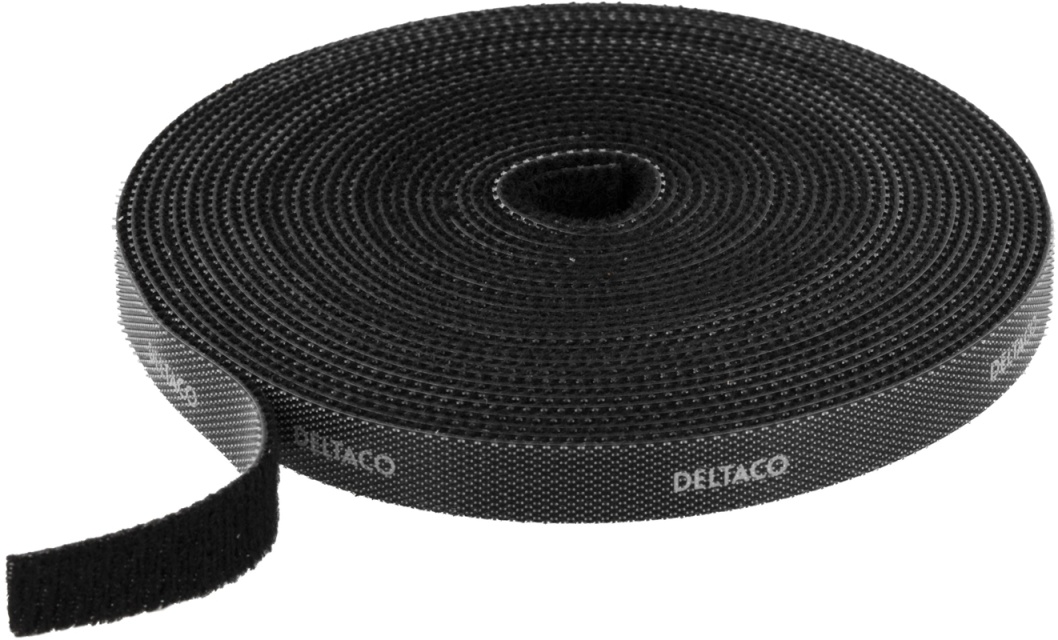 DELTACO Hook and loop fastener cable ties, width 10mm, 5m, black