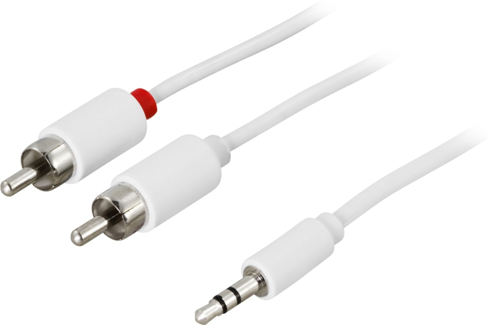 DELTACO Ljudkabel 3,5mm ha - 2xRCA ha 5m, vit