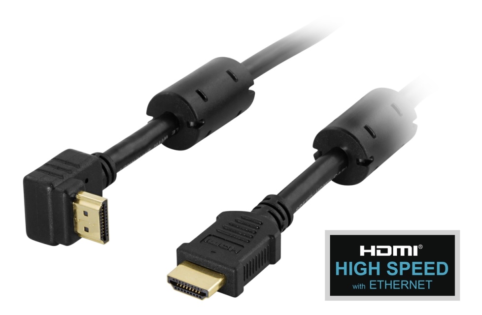 DELTACO angled HDMI cable, Premium High Speed HDMI, 1.5m, black