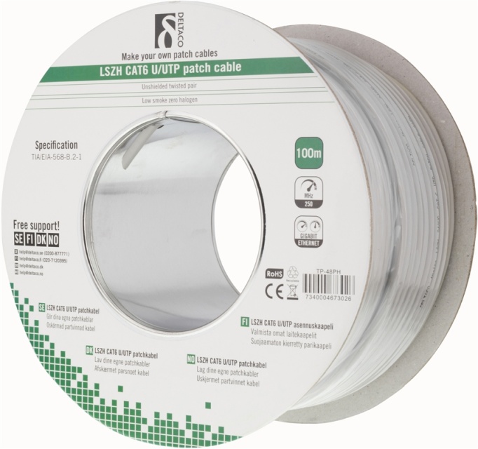 DELTACO UTP patchkabel, LSZH, Cat6, 100m
