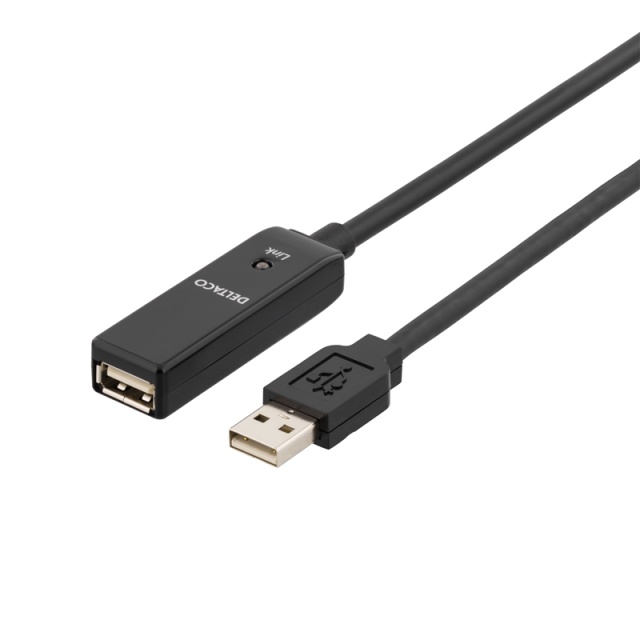 DELTACO PRIME USB förlängningskabel, aktiv, USB 2.0, 5m, svart