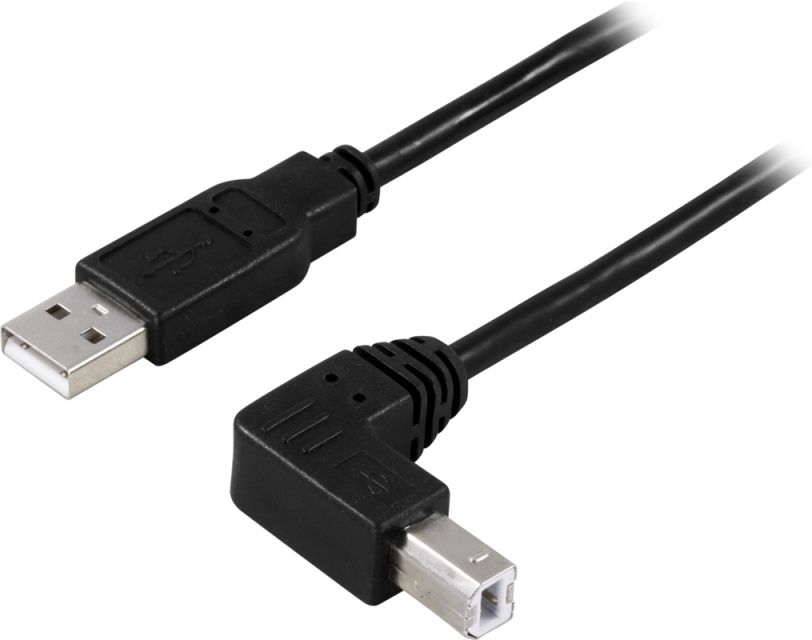DELTACO USB 2.0 kabel Typ A hane - Vinklad Typ B hane 1 m, svart