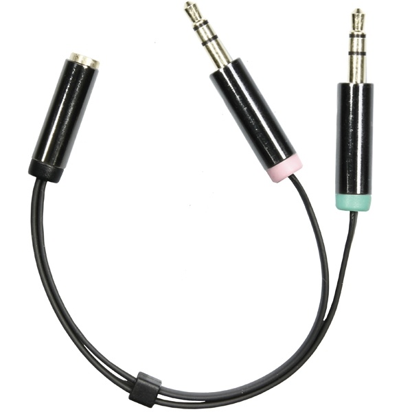DELTACO 3,5mm mikrofon och stereo hane till 3,5mm hona, 0,1m, svart