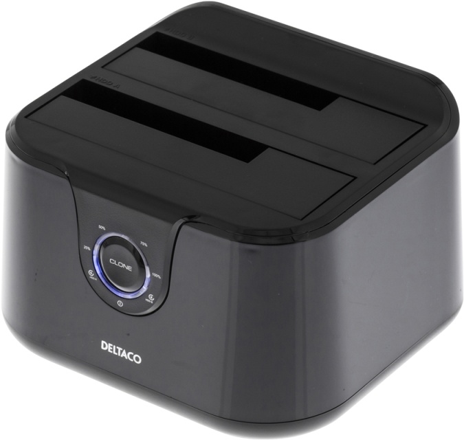 DELTACO USB 3.0 dockningsstation med kloning, 2x2,5/3,5" SATA,  svart