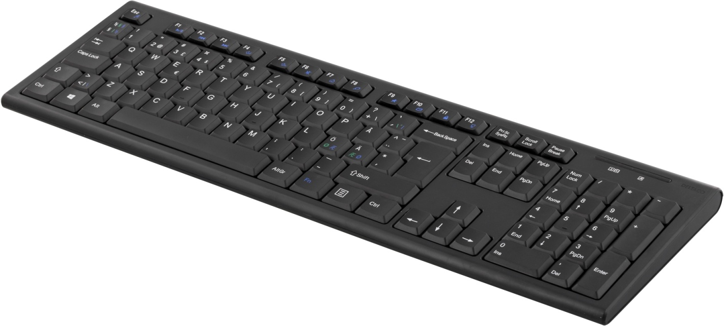 DELTACO trådlöst tangentbord, nordisk layout, USB, 10m, svart
