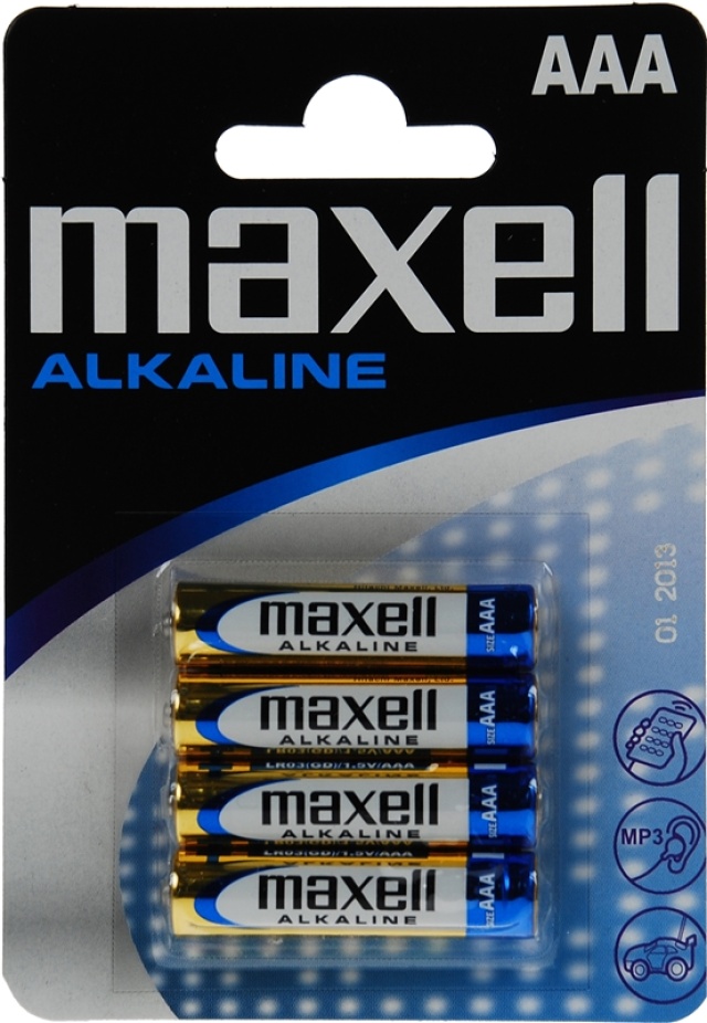 Maxell batterier, AAA (LR03), Alkaline, 1,5V, 4-pack