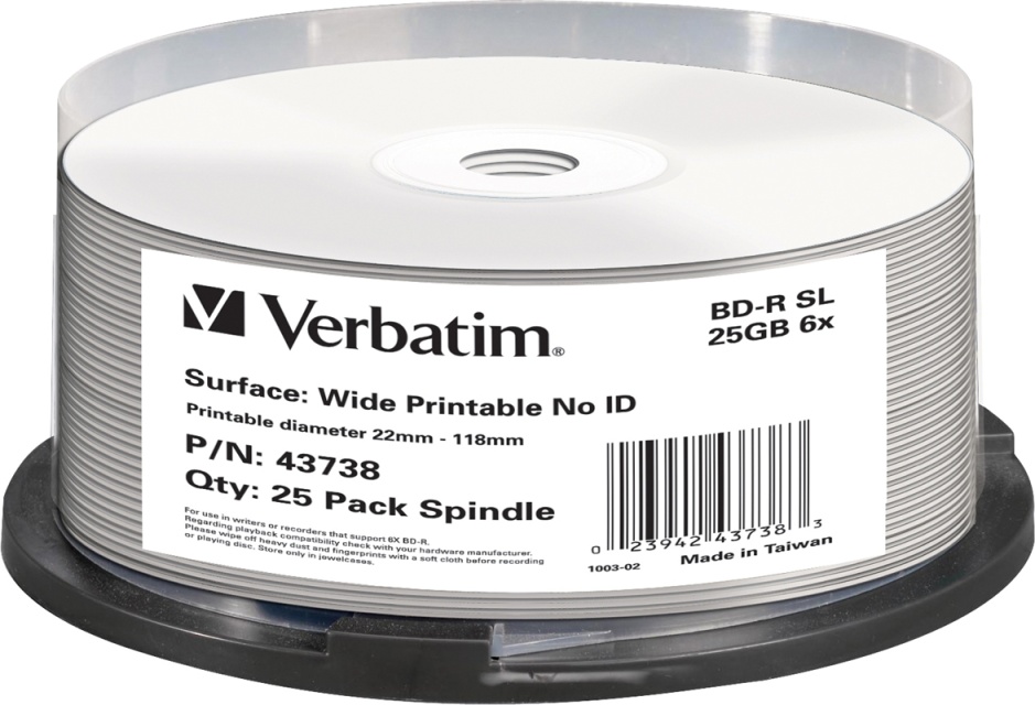 Verbatim BD-R, 6x, 25GB/200min, 25pack spindel, print, Hard Coat, MABL