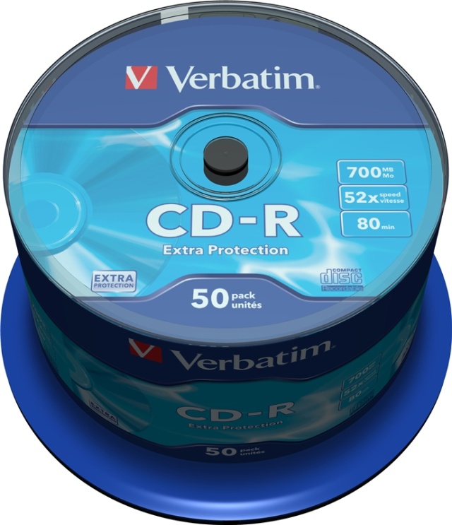 Verbatim CD-R, 52x, 700 MB/80 min, 50-pack spindel, Extra bescherming (43351)