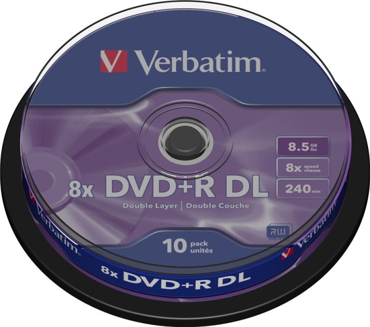 Verbatim DVD+R DL, 8x, 8,5 GB/240 min, 10-pack spindel, AZO