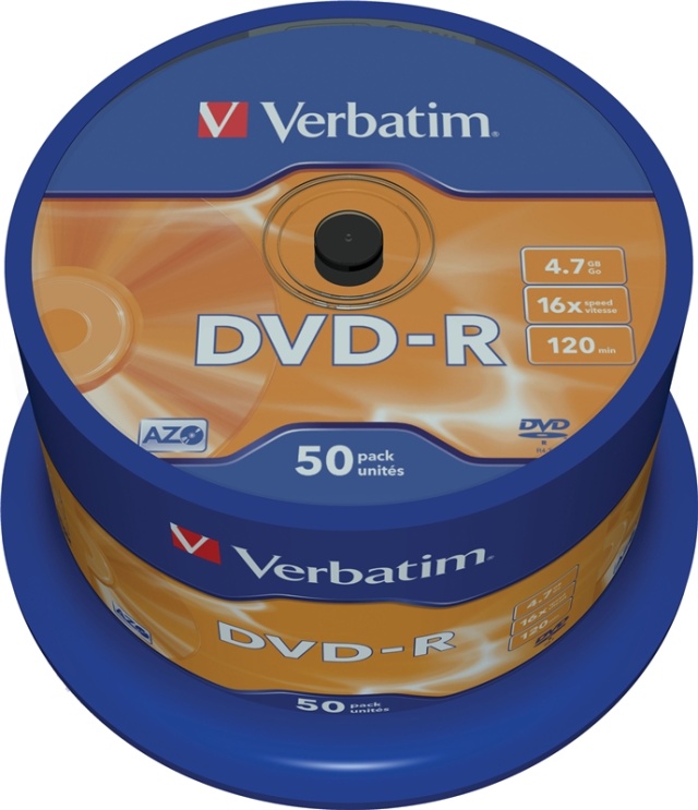 Verbatim DVD-R, 16x, 4,7 GB/120 min, 50-pack spindel, AZO