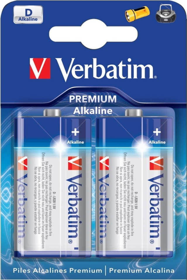 Verbatim batterier, D(LR20), 2 st Alkaline, 1,5 V