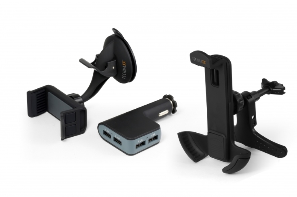 Technaxx Autohouder voor smartphones + autolader met 4x USB-poort (TE08)
