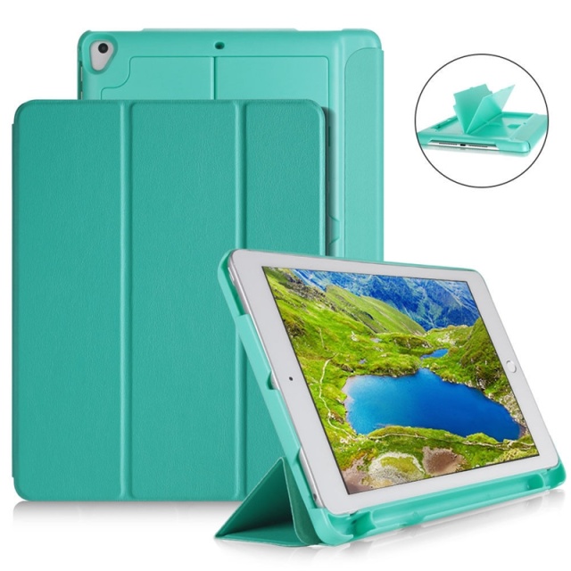 Hoes met opbergvak, USB-kabel Apple iPad 9.7" 2017, 2018, Turquoise