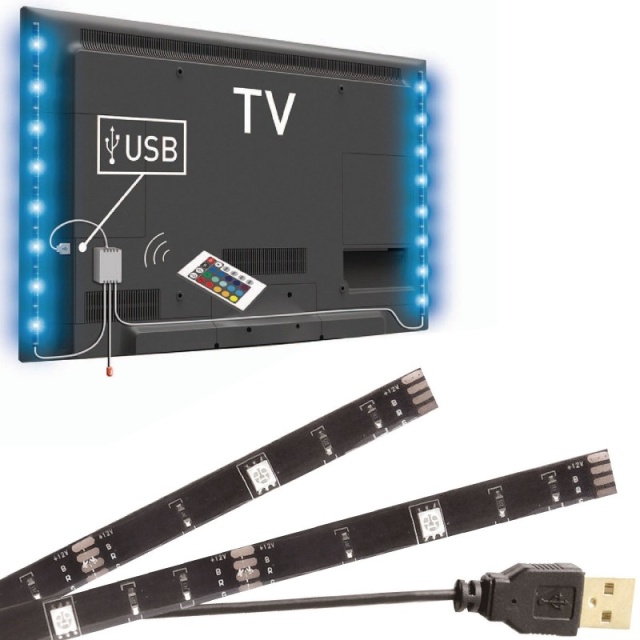 LED strip RGB achtergrondverlichting voor TV met afstandsbediening, 2x50cm