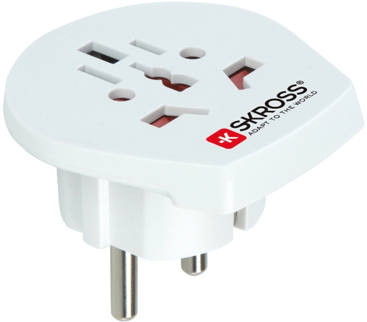 SKROSS reseadapter  EMEA/US/UK till EU, ojordad, 220-250V max 16A, vit