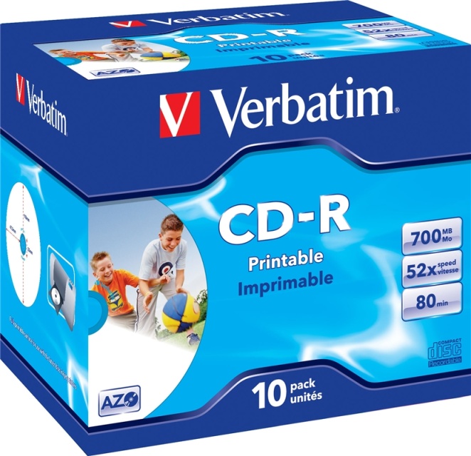 Verbatim CD-R, 52x, 700 MB/80 min, 10-pack, jewel case, AZO, printable