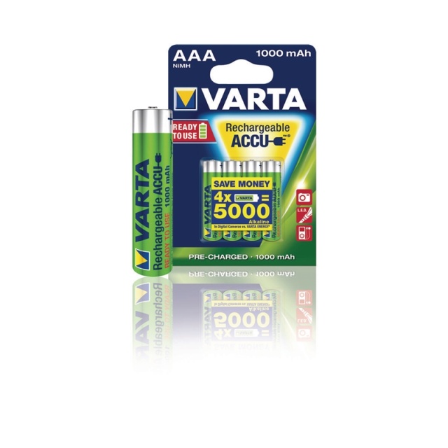 Varta Oplaadbare NiMH-Batterij AAA | 1.2 V DC | 1000 mAh | Voorgeladen | 2-Blisterkaart