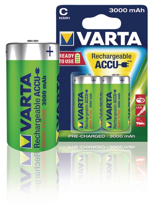 Varta Oplaadbare NiMH-Batterij C | 1.2 V DC | 3000 mAh | Voorgeladen | 2-Blister | HR14 | Geel / Groen