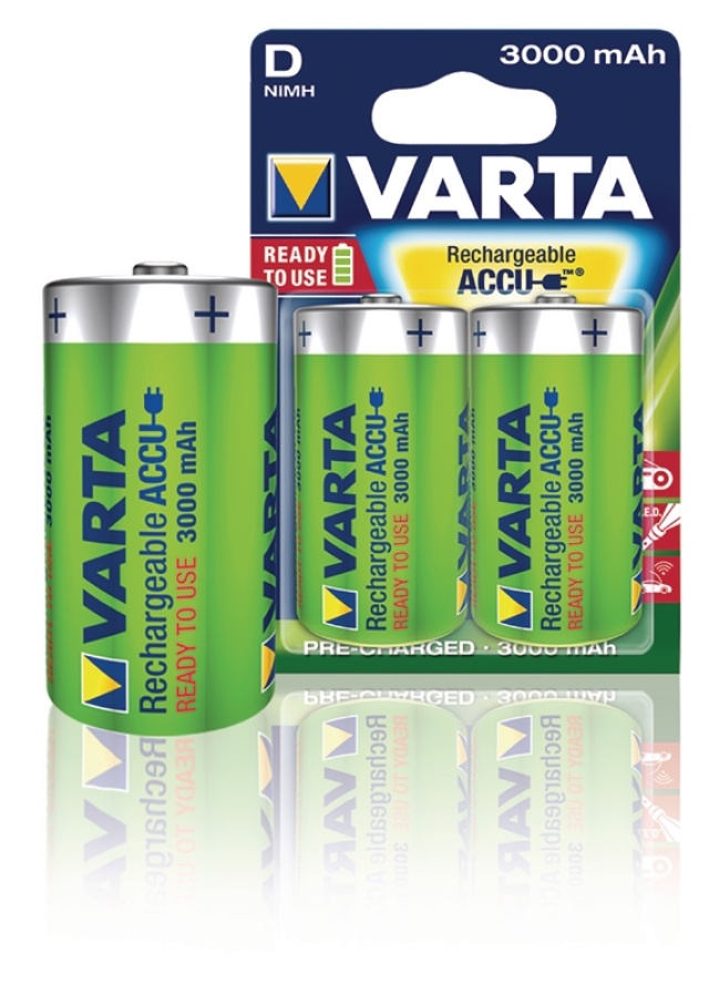Varta Oplaadbare NiMH-Batterij D | 1.2 V DC | 3000 mAh | Voorgeladen | 2-Blister | HR20 | Geel / Groen