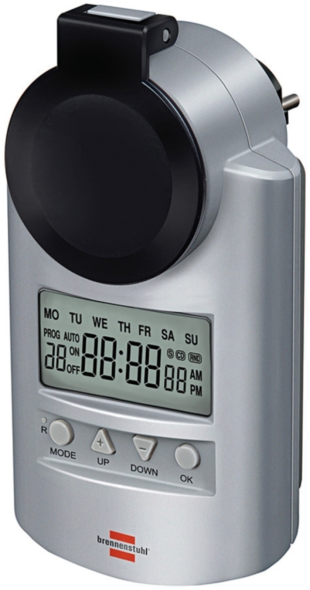 Brennenstuhl digitale timer, geaard, 12/24u, IP44, 240V/16A/3680W, zilver