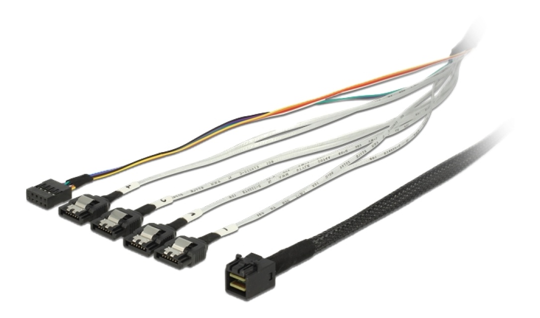 Cable mini SAS HD SFF-8643 > 4 x SATA 7 pin + Sideband