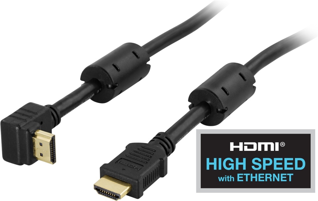 DELTACO angled HDMI cable, High Speed HDMI, 3m, black