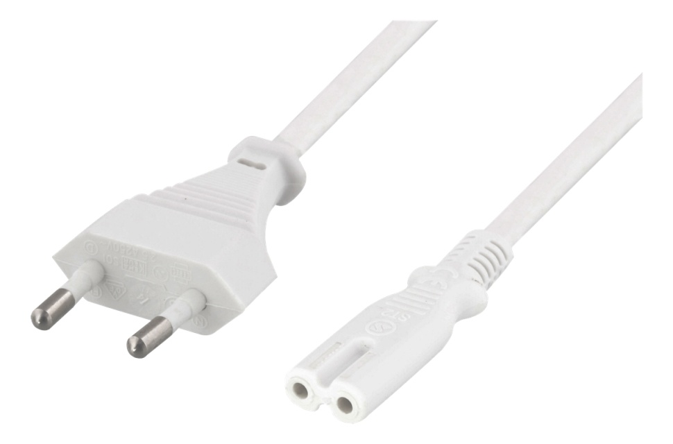 DELTACO ungrounded power cable, CEE 7/16 to IEC 60320 C7, 10m, white