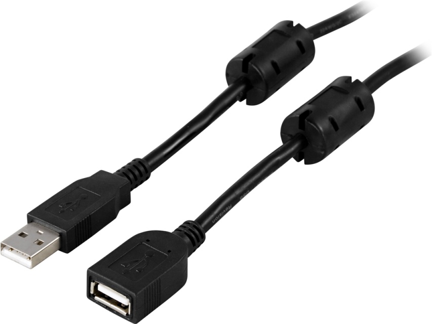 DELTACO USB 2.0 kabel Typ A hane - Typ A hona 2m, ferritkärnor, svart