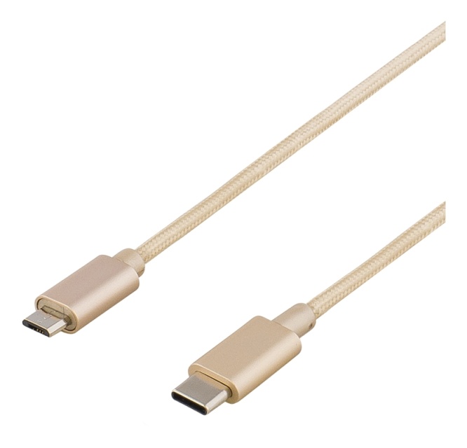 DELTACO PRIME USB cable, 2.0, Type C ma, Type Micro-B ma, 1m, gold