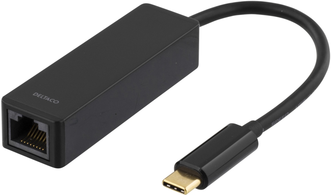 DELTACO USB 3.1 network adapter, Gigabit, 1xRJ45, USB Type C, black