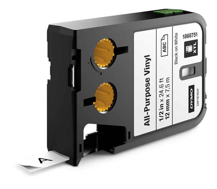 DYMO XTL All-Purpose Vinyl Labels, 12mm, black on white