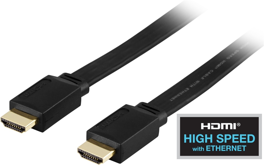 DELTACO flat HDMI cable, HDMI High Speed with Ethernet, 1m, black