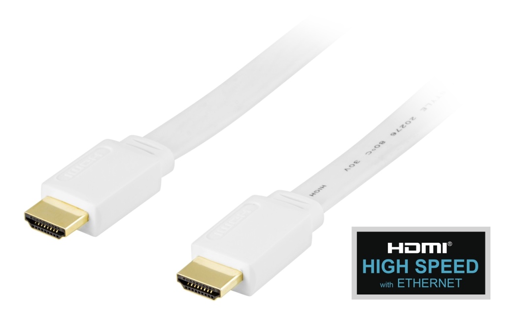 DELTACO flat HDMI cable, HDMI High Speed with Ethernet, 1m, white