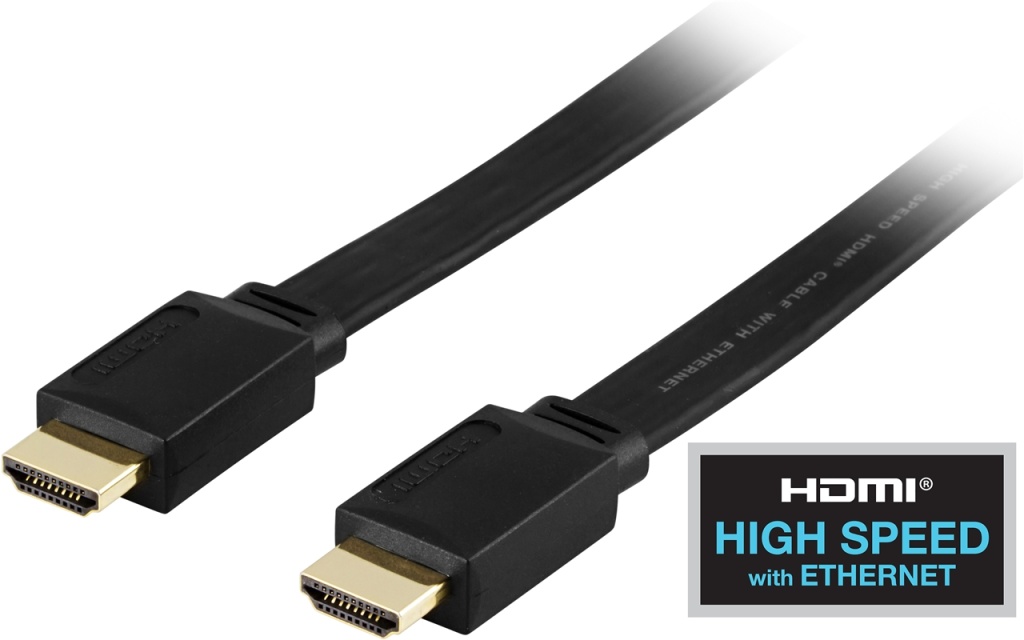 DELTACO flat HDMI cable, HDMI High Speed with Ethernet, 4K, 2m, black