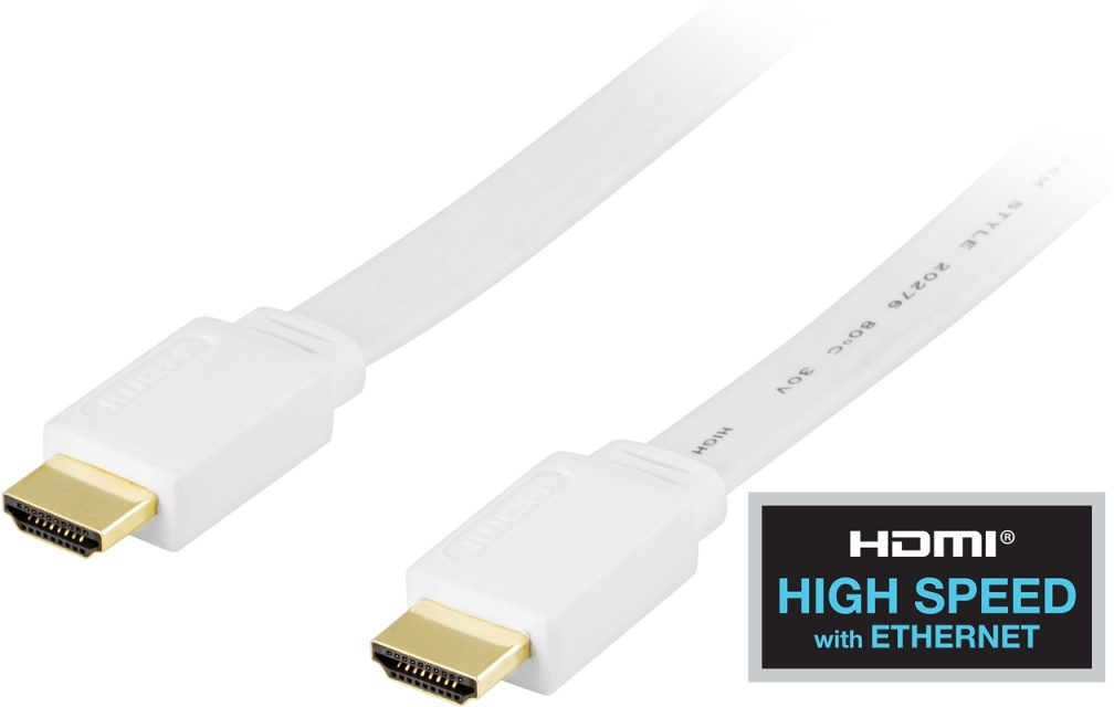 DELTACO flat HDMI cable, HDMI High Speed with Ethernet, 4K, 3m, white