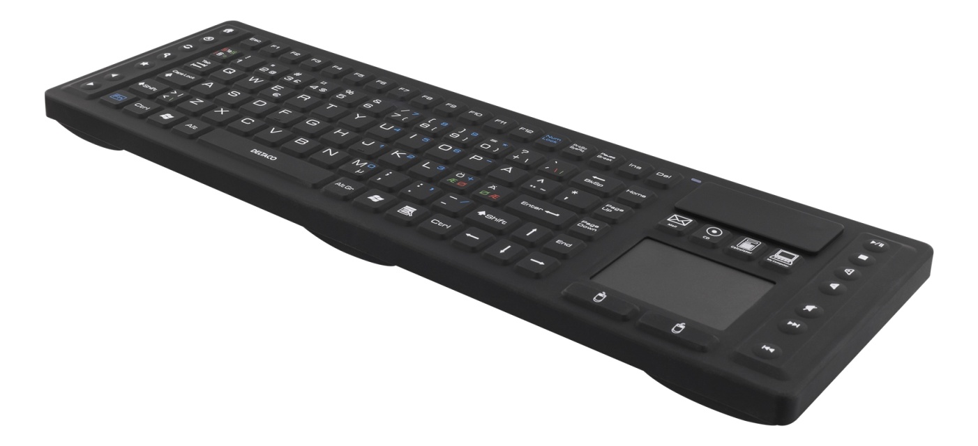 DELTACO Wireless Keyboard with touchpad, silicone, IP65, 2,4 GHz,black