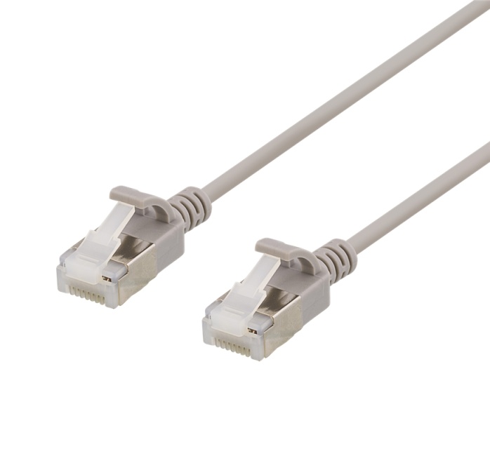 DELTACO U/FTP Cat6a patchkabel, slim, 3,8mm i diameter, 0,3m, grå