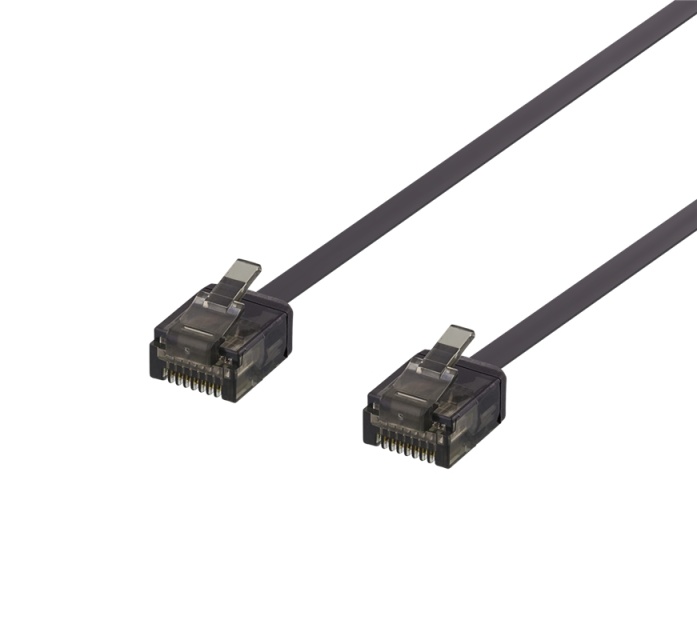 DELTACO U/UTP Cat6a patch cable, flat, 1,5m, 1mm thick, black