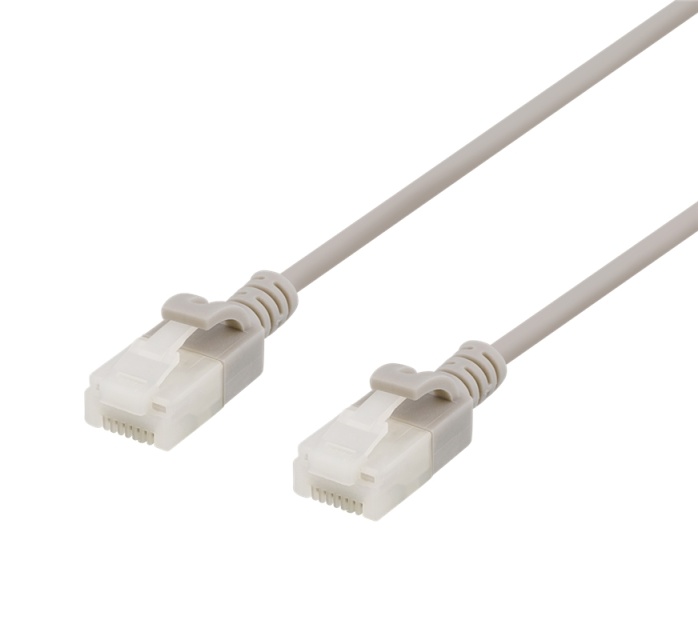 DELTACO U/UTP Cat6a patch cable, slim, 3,5mm diameter, 0,3m, gray
