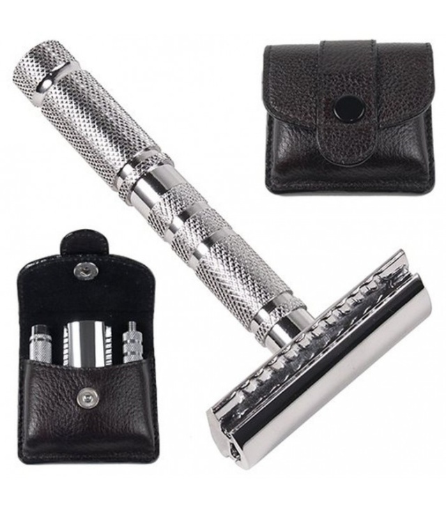 Parker A1-R 4 Piece Travel Safety Razor & Leather Pouch