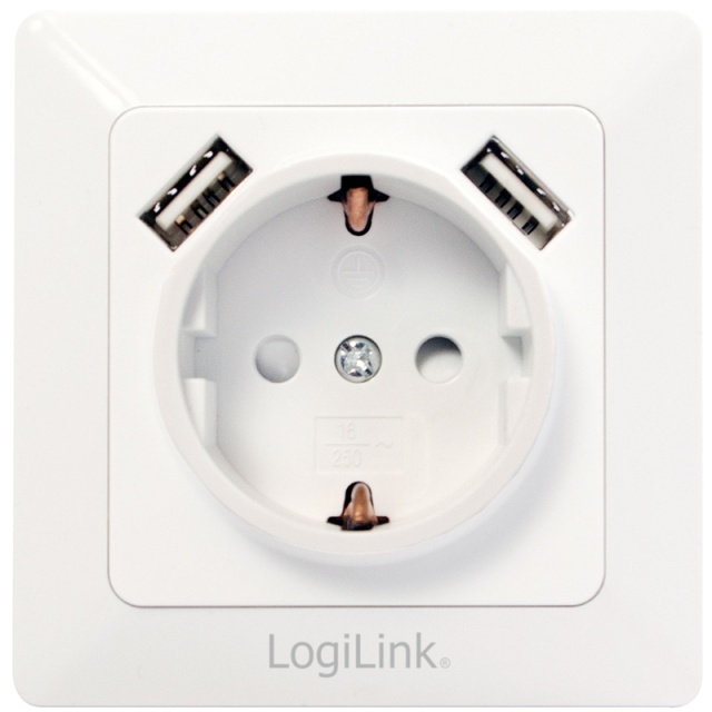 LogiLink Vägguttag 230V med 2xUSB 2,1A