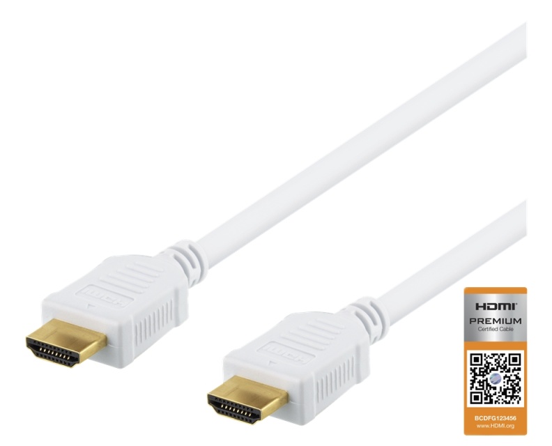 DELTACO High-Speed Premium HDMI cable, 1m, Ethernet, 4K UHD, white