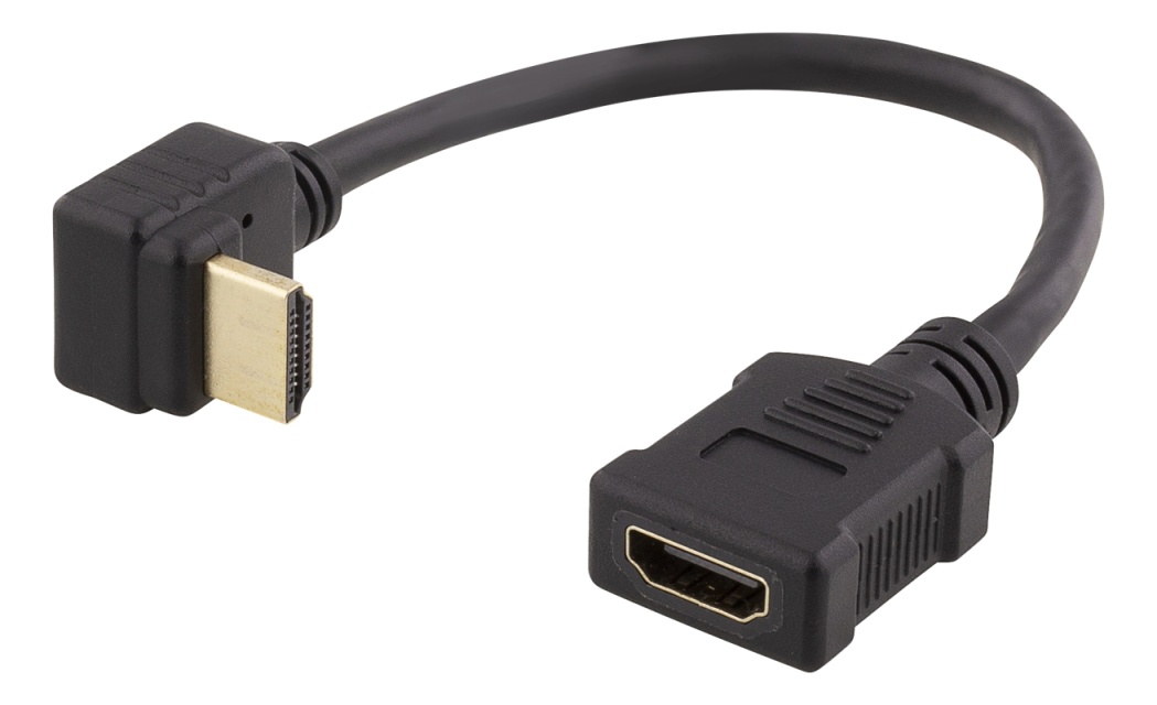 DELTACO Flexible HDMI adapter, 0,2m, right-down, HDMI M/F, UHD, black