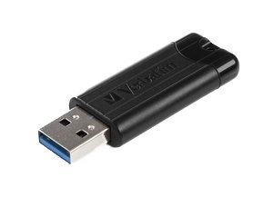 Verbatim PinStripe 256GB USB Drive, USB 3.0, retractable design, black